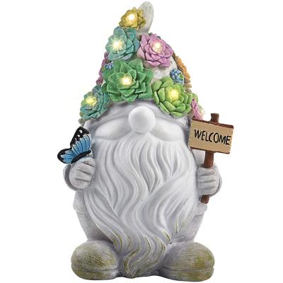 China Hot sale good quality garden resin crafts solar succulent gnomish statue for sale