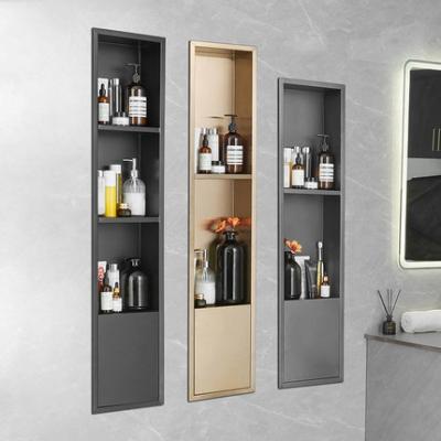 China Modern Wholesale Foshan Cheap Price Home Hotel Bathroom Wall Recessed Stainless Steel Black Gold Shower Niche for sale