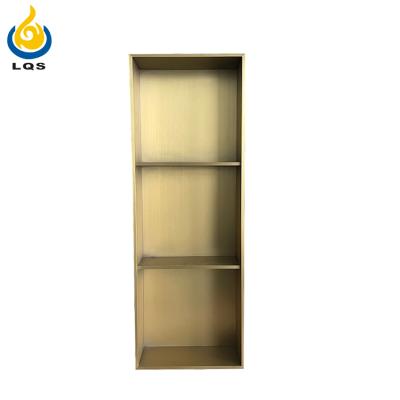 China 304 Stainless Steel Insert Recessed Modern Wall Mounted Golden Color Rectangle Size Bathroom Shower Wall Niche for sale