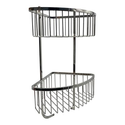 China Durable Convenient Wall Mounted Bathroom Double Layer 304 Chrome Stainless Steel Storage Rack Corner Basket Shower Shelf For Shower for sale