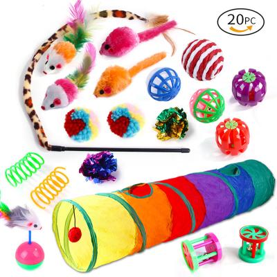 China Sisal Stocked Cat Stick Toys Funny Cat Toys Rainbow Tunnel 20 Piece Pet Set for sale