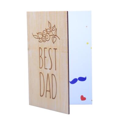 China Funny Wooden Father's Day Gift Father's Day Greeting Card Ideas Amazon Laser Sale Fathers Day Best Happy Dad Hot Wooden Cards for sale