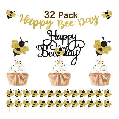 China Gold Glitter Happy Bee Cake Banner Happy Bee Theme Decoration Bee Themed Birthday Party Bee Party Decoration Honey for sale