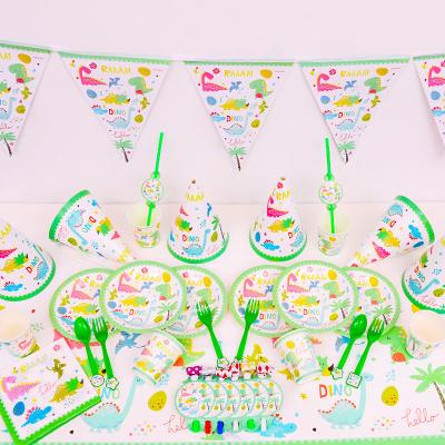 China Festival Decoration Selection Children's Birthday Disposable Tableware Set Green Dinosaur Party Supplies for sale