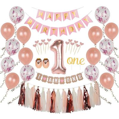 China Birthday Party Decoration Confetti Balloons Cake Topper Decor Rose Gold Pink Baby Shower First Birthday Girl Decorations for sale