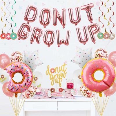 China Festival Decoration Pick Donut Grow Up Party Decorations Consumables Bundle Banner Balloon Cake Topper For Donut Theme Birthday Party for sale