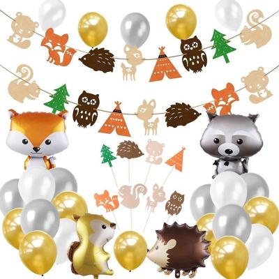 China Jungle Theme Party Woodland Creatures Banner Woodland Balloon Cupcake Toppers Party Decorations for Baby Shower Birthday Party Supplies for sale