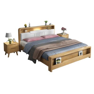 China Storage Convertible Bed High Pressure Box Bed With Lamp Modern Minimalist Master Bedroom Solid Wood Bed for sale