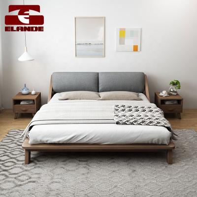 China Modern minimalist double bed 1.8m tatami upholstered bed Nordic solid wood bedroom furniture for sale