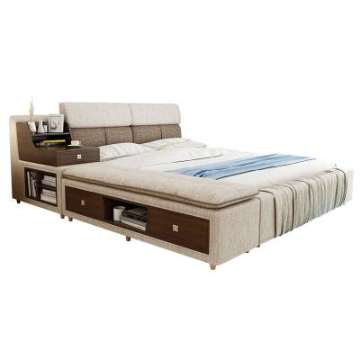 China Art Fabric Double Bed Modern Simple Removable Soft Bed Adjustable Bedroom Soft Package Wedding Storage Bed for sale