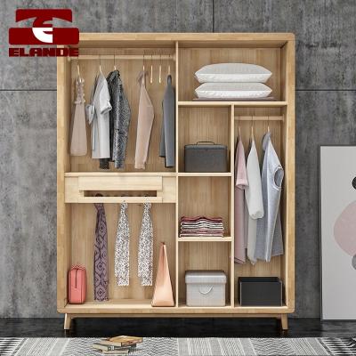 China (Size) Nordic Adjustable Solid Wood Sliding Simple Multi-Door Wardrobe Storage Locker Bedroom Furniture for sale