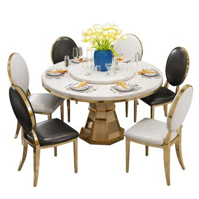 China (Other) Stainless Steel Dining Table Set Adjustable Golden Marble Dining Table Set With Rotating Furniture for sale