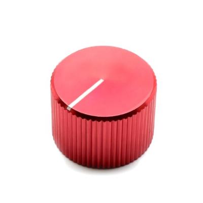 China CNC Machined 20x14mm Red aluminum control knob with White painted indicator for smooth shaft for sale