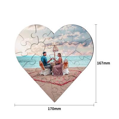 China Custom DIY TOY heart shape sublimation MDF blank logo printing glitter paper jigsaw puzzle sublimation blank for sale