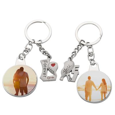 China Fasion Sublimation Wholesale Round Metal Heart Shape Key Chain Key Chain For Lovers for sale