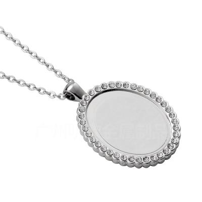 China Romantic hot sale oval shape sublimation necklaces with diamond blanks custom diy pendant jewelry for memory photo diy printing for sale