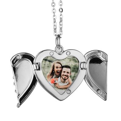 China Sales Angel Wings Blank Pendant Necklace Sublimation Jewelry Heart Necklace Romantic Hot Blanks Sublimation Pendants for sale