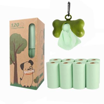 China Sustainable 8 Rolls Of 120 Bags Of Pet Waste Bags , Biodegradable Compostable Cornstarch Poop Bag for sale