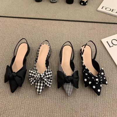 China Light Weight 2022 Summer Women Slingback Sandals Shoes Fashion Bow-knot Pointed Toe Low Heel Ladies Elegant Dress Pumps Shoes for sale