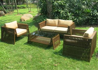 China Outdoor Sofa Furniture Wood Grain Finished Aluminum Wicker Sofa Rattan Garden for sale