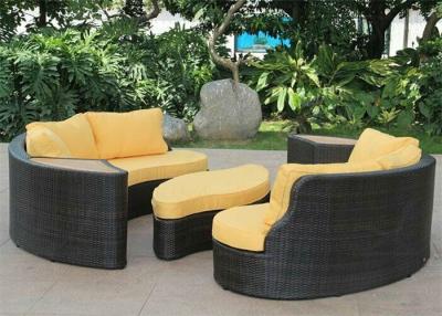 China Outdoor Sofa Furniture Round Shape 3-Piece Garden Rattan Sofa Set Seating Cushion for sale