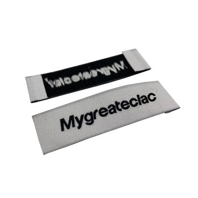 China Brand Garment Accessories High Definition Satin Polyester End Pleat Washable Custom Fabric Woven Label Neck Key Labels For T-shirt for sale