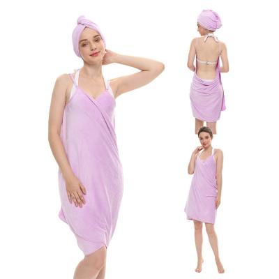 China Sustainable Beauty Salon SPA Microfiber Bathrobe Bathrobe Robe & Hair Wrap Towel Set for sale