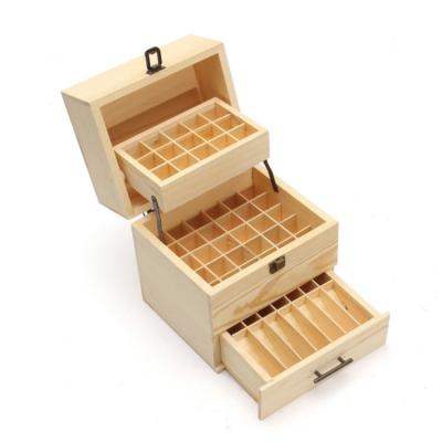 China China Rustic 3 Tiers 59 Compartments Essential Oil Storage Wooden Box Crate Container for sale