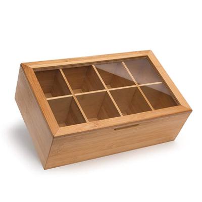 China Disposable Rustic Natural Bamboo Wooden Chest Adjustable 8 Compartment Storage Tea Box for sale