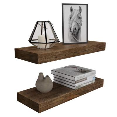 China Custom Storage Vintage Natural Brown Bamboo Floating Wood Wall Shelves for sale