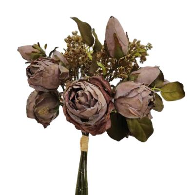 China New Product Silk Yarn Silk Material Artificial Rose Bouquet Scorched Rose Bride High Stake Rose Silk Rose Home Interior Decoration Flowers for sale