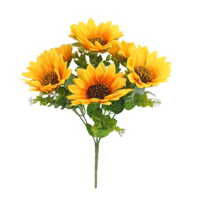 China Chrysanthemum Plastic Silk Sunflower Artificial Flower Arrangement Sunflower Yarn Fabric Home Decoration Material Flowers for sale