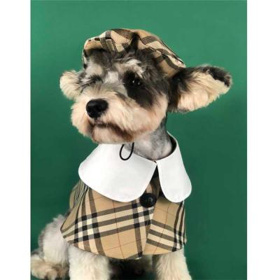 China Brand Valentine Fashionable P.ucci Dog Girl Plaid Coat Designer Viable Popular Dog Clothes With Hat for sale