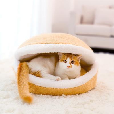 China New Design Waterproof Burger Style Winter Pet Supplies Breathable Cheap Washable Dog Cat Cave Bed for sale