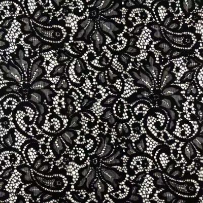 China Durable Flower Fancy Black Top Quality Nylon Lace Fabric Stretch For Garment for sale