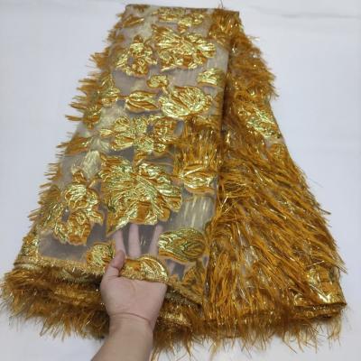 China Sustainable Elegant Tassel Organza Jacquard Brocade Fabric Material For Dress for sale