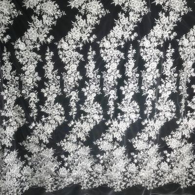 China Sequins Embroidery Flower Lace Fabric Sustainable Stretching Bridal Wedding White for sale