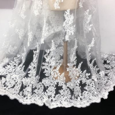 China Viable High Quality Flower Wedding Bridal Lace Embroidery Fabric White for sale