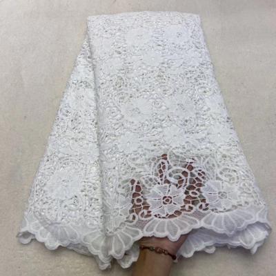 China Floral White Nigerian Lace Fabric 2021 Bridal African Viable for sale