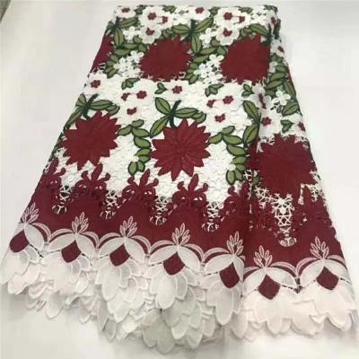 China Viable Modern Floral Lace Fabric Red High Quality Online Sewing Materials for sale