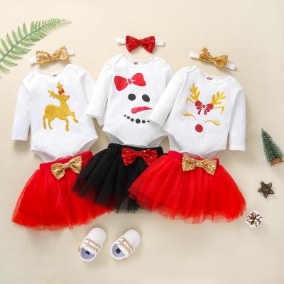 China Cute Baby 95%cotton New Baby Deer Christmas Long Sleeve Jumpsuit Romper+ Gauze Skirt Two Set Girls for sale