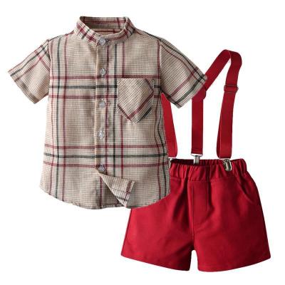 China Casual Summer Kids Boys Clothing Set Kids Boy Clothes Grid Gentleman Two Piece Suit Shirts+Shorts for sale