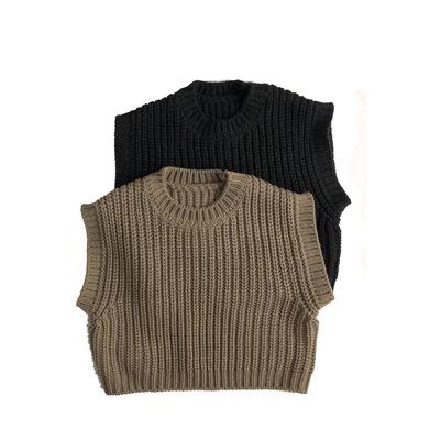 China Sustainable Knitwear Girls Sweater Knitted Solid Sweater Sleeveless Vest Children Kids Sweater for sale