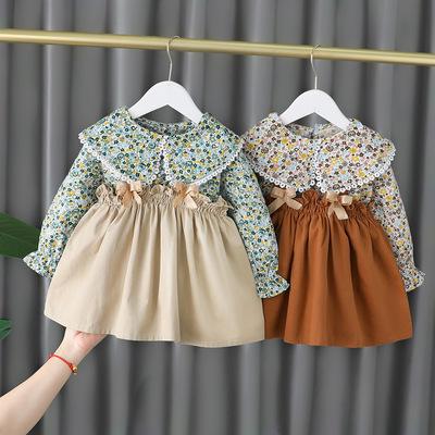 China Autumn Casual Fluffy Print Organic Cotton Designer Clothes Children Baby Girls Breathable Wholesale Smocked Dresses for sale