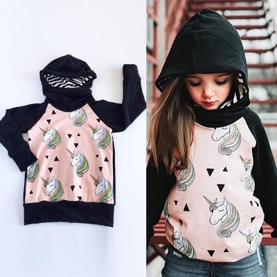 China Autumn Black And Pink Long Reversible Sheathed Unicorn Pony Clothing Girls Fashion Hoodies Sweater for sale