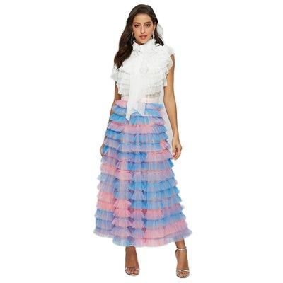 China 2021 Breathable Woman Designer Clothes Cake Pleated Skirt Elastic Woman Long Autumn Winter Skirt Princess Flavor Female Chic for sale