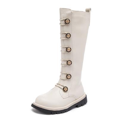 China Hot Selling Wholesale Children's Black And White Knee High Boots Waterproof Fashion Soft Sole Kids Girls Boots for sale