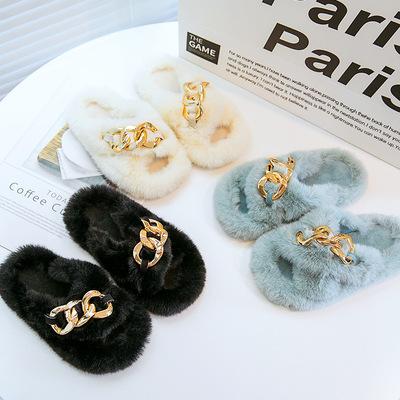 China 2021 New Fashion Kid Girls Flat Fur Slippers Furry Slippers Children's Room Plush Fluffy Slipper for sale