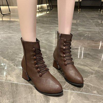 China Autumn Winter Women Ankle Boots ladies high heel lace-up boots casual women's fashion trend high-heeled boots new for sale