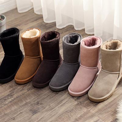 China Deodorization and non-slip medium tube warm velvet leather and thick bread cotton shoes fur snow boots women for sale